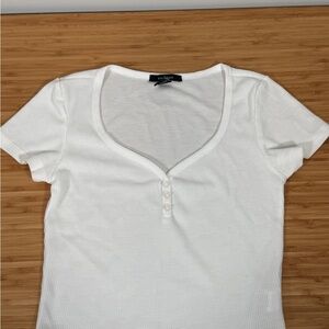 Ambiance White Buttoned V-Neck Tee